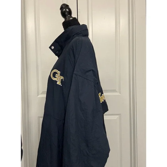 Vtg Georgia Tech 1/2 Zip Pullover Jacket XL Blue 90s Logo Windbreaker GT Hood